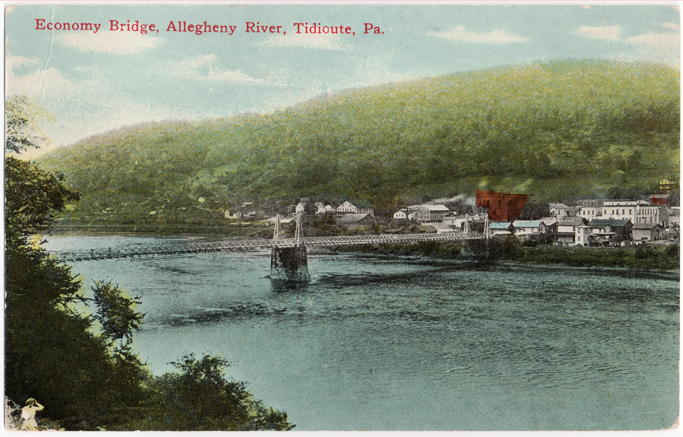 Postcard of Economy Bridge across Allegheny River at Tidioute