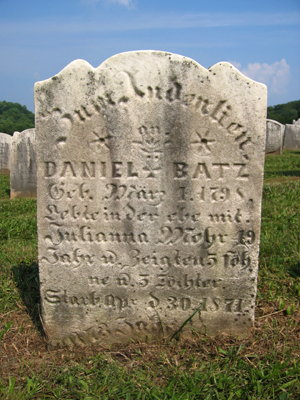 Picture of Daniel Batz/Botts tombstone