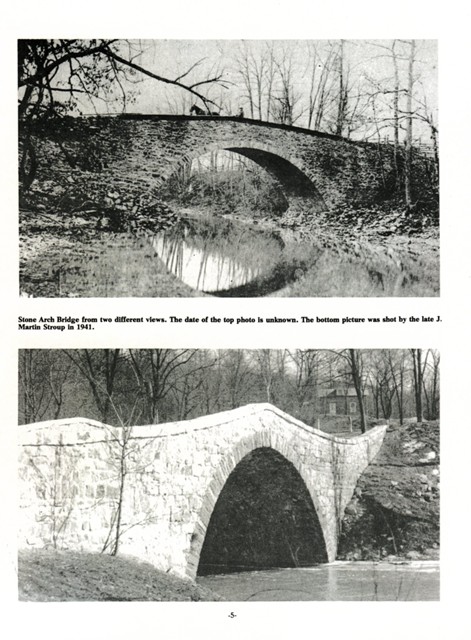 Stone Arch Bridge from two different views.  The date of the top photo is unknown.  The bottom picture was shot by the late J. Martin Stroup in 1941.