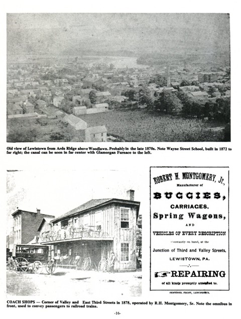 The Pennsylvania Canal- Top view shows the locks at Lewistown.  
On left side is old lock house built in the Lewistown Narrows in 1830. Right side bottom is another picture of the lock house taken by Kepler Studios in the 1930's.