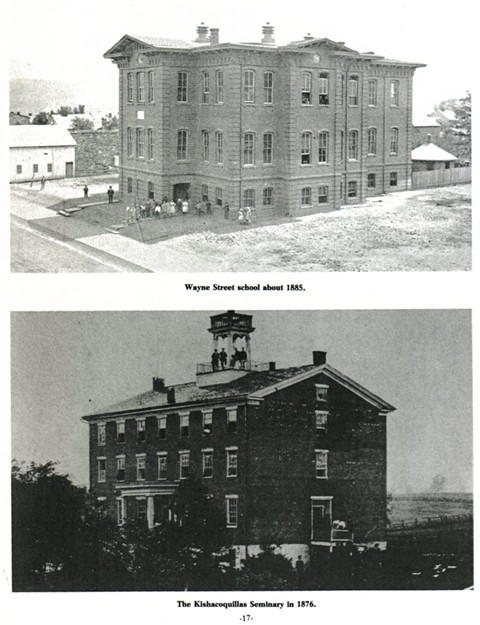 Top: Wayne Street school about 1885. 
Bottom: The Kishacoquillas Seminary in 1876.
