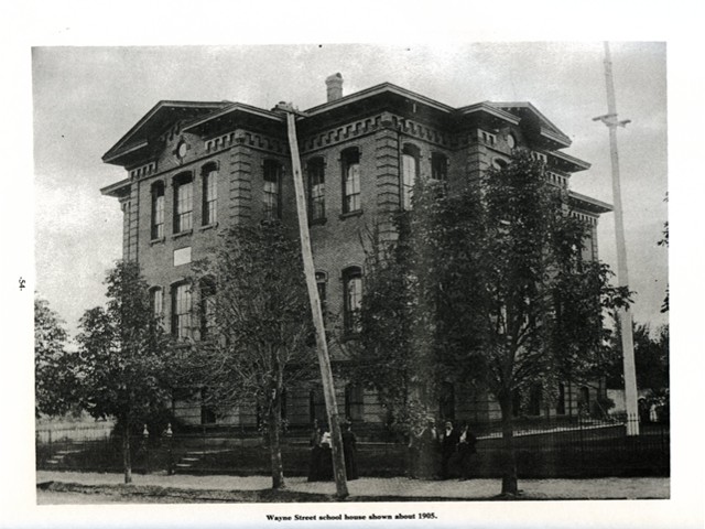 Wayne Street school house shown about 1905.