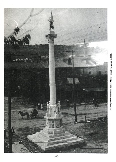 The completed monument before Market Street was paved in 1906.