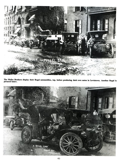 Top: The Moller Brothers display their Regal automobiles, 
before producing their own autos in Lewistown.
Bottom: Another Regal is pictured.