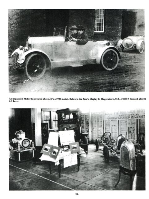 An unpainted Moller is pictured above.  It's a 1920 model.
Bottom: The firm's display in Hagerstown, Maryland, where it located after it left Lewistown.