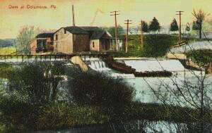 Postcard caption: Dam at Columbus, PA