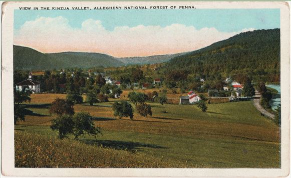 Postcard showing view of Kinzua Valley before the Kinzua Dam was constructed.