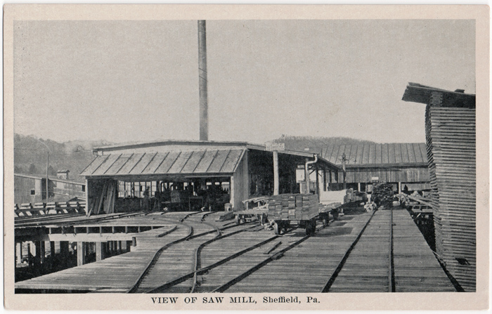 Postcard of lumber industry in Sheffield township