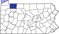 Warren County, PA, highlighted in map of Pennsylvania