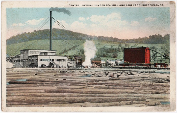 Postcard of lumber industry in Sheffield township