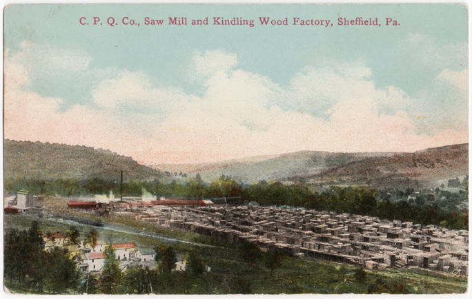 Postcard of lumber industry in Sheffield township
