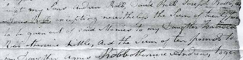 Partial section of Will of John ROBB