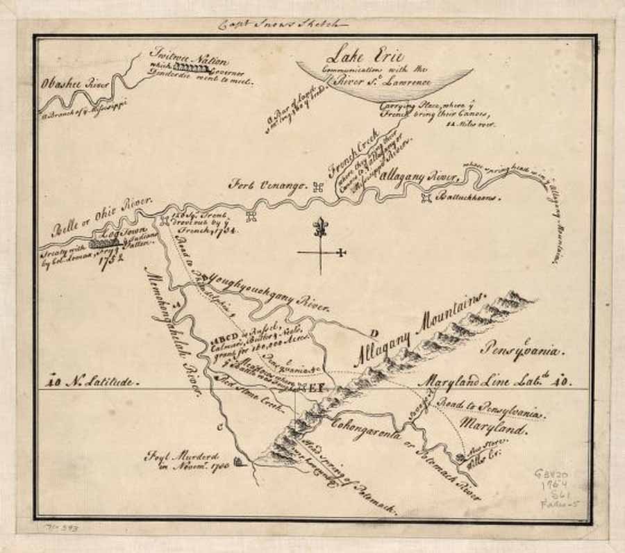 Captain Snow's pen-and-ink Sketch, Pennsylvania and Maryland 1800