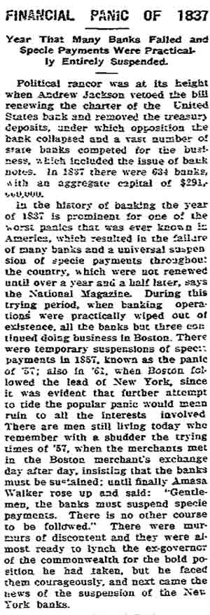 1914 write-up about Financial Panics of 1837, 1857, and 1867