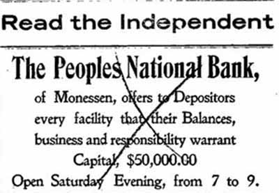 The People's National Bank of Monessen Pa 1903 Ad