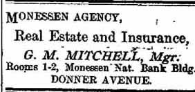 Ad for Monessen Agency, Real Estate and Insurance, G. M. MITCHELL, Mgr.