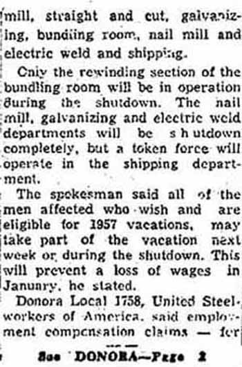 Part 3 Jan 1957 Layoffs at US American Steel Wire Plant in Donora Pennsylvania