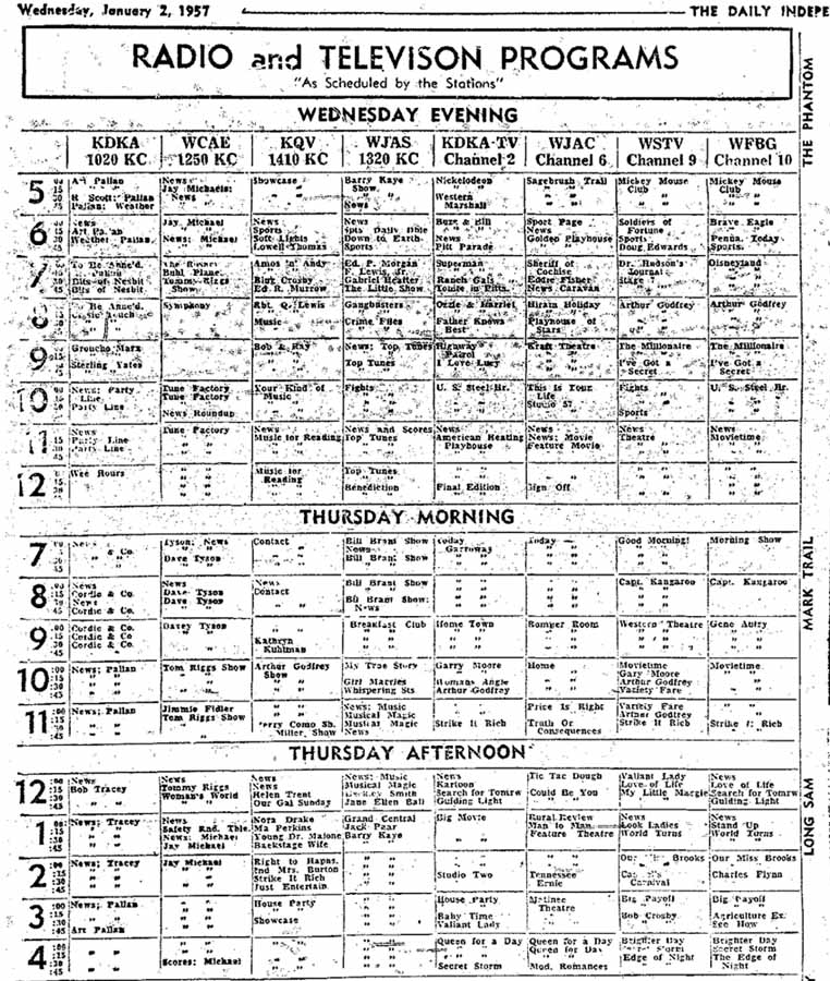 TELEVISION and RADIO PROGRAMMING SCHEDULE, JAN 2, 1957