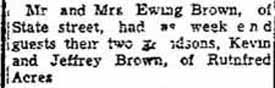 1957 article about Mr. and Mrs. Ewing BROWN, Charleroi PA