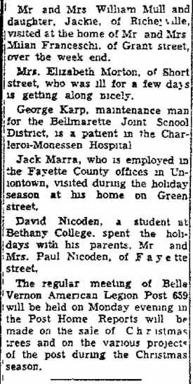 1957 local glances article from Charleroi PA