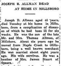 Obituary of Joseph B. Allman 1914
