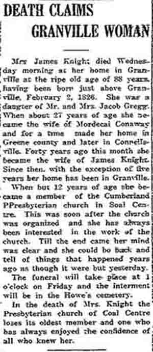 Obituary of Mrs. James KNIGHT 1914