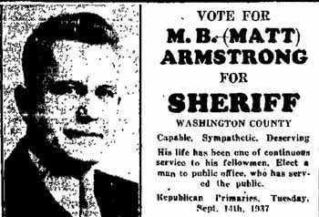 Photo of M. B. 'Matt' ARMSTRONG, Candidate for Sheriff 1937, Washington Co PA