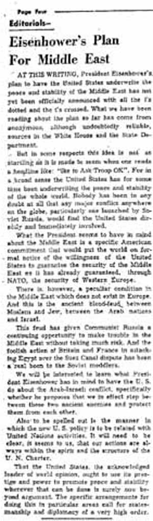 1957 Editorial Eisenhower's Plan For Middle East