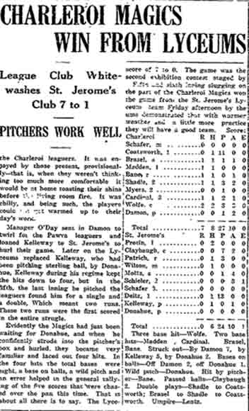 1914 baseball article Charleroi PA Washington Co PA