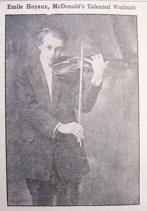 1913 Newspaper photo of Emile HOYAUX, McDonald's Talented Violinist