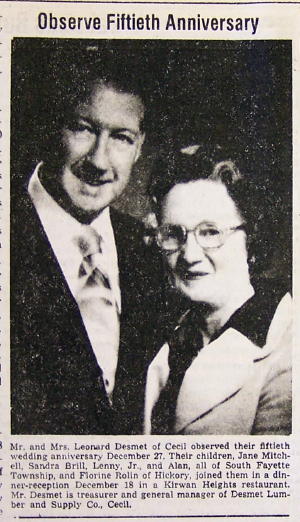 Photo Mr. and Mrs. Leonard Demset of Cecil Pa 50th wedding anniversary