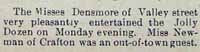 Partial newspaper item 1906 The Misses Densmore