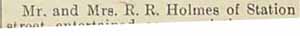 Partial newspaper item 1906 Mr. and Mrs. R. R. HOLMES