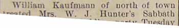 Partial article 1915 about William KAUFMANN and Mrs. W. J. HUNTER