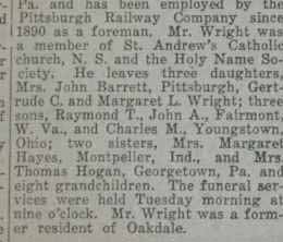 Partial Obituary for a Mr. WRIGHT, possibly
        John WRIGHT