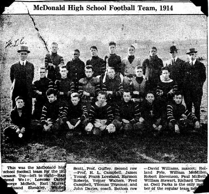 McDonald PA Football Team 1914 from McDonald PA Record-Outlook