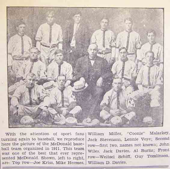 McDonald PA Baseball Team, 1911, McDonald, Washington 
County, PA