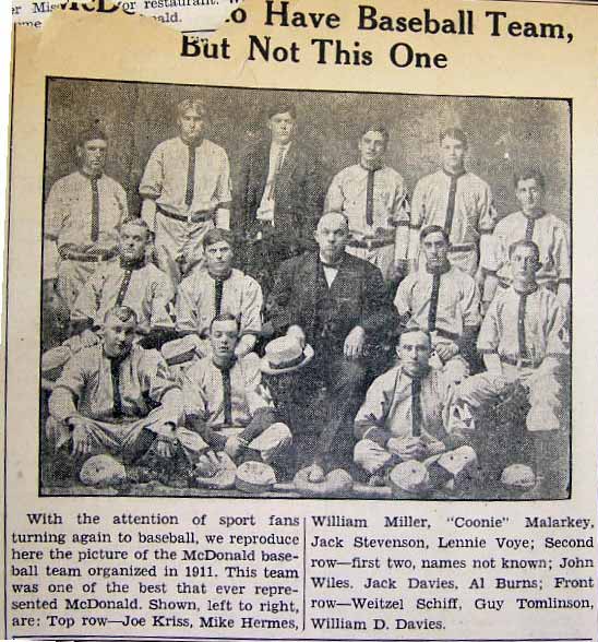 Early McDonald PA Baseball Team organized 1911