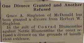 Divorce refused 1914 Conrad Blumenstine against Nellie Blumenstine