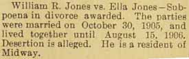 Divorce Notice for William R. JONES vs. Ella JONES