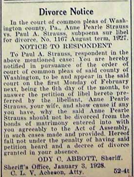 Divorce Notice Paul A. STRAUSS from Anne Pearle STRAUSS