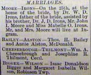 Marriage Notice for Thos. H. BAILEY to Annie Alston, no date, in 2-27-1897 paper