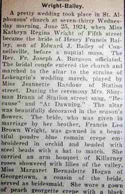 Part 1 Marriage Notice for Henry Francis BAILEY to Kathryn Regina Wright, 25 Jun 1924