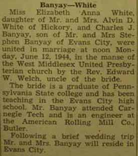 Charles J. BANYAY to Elizabeth Anna White, 12 Jun 1944
