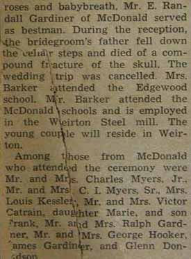 Part 2 Marriage Notice for James L. BARKER to Alina Pierson, 1 Jul 1939