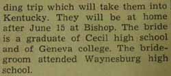 Part 2 Marriage Notice for Clyde BEHLING to Biviana Monaco, 1 Jun 1939