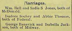 Wm. BELL and Sadie S. JONES, both of McDonald.