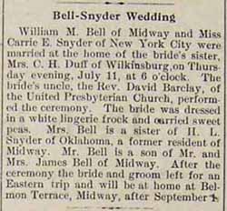 Marriage Notice for William M. BELL and Miss Carrie E. SNYDER