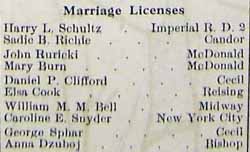 License Notice for William M. BELL and Miss Carrie E. SNYDER