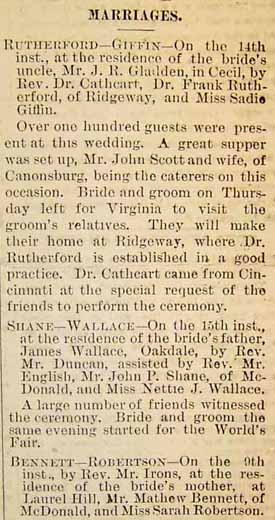 Marriage Notice for Mathew BENNETT to Sarah L. Robertson, no date, in 6-17-1893 paper